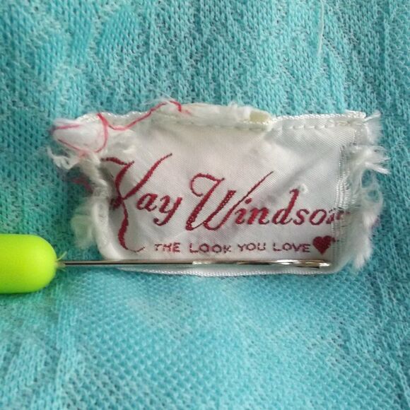 KAY WINSOR Day Dress, L, Aqua Blue, Short sleeves, Dagger collar, VINTAGE - Picture 11 of 13